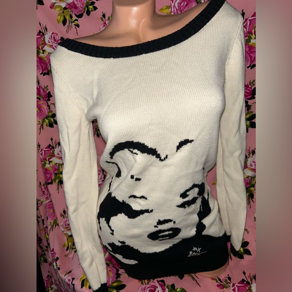 Betsey Johnson Marilyn Monroe sweater dress wink kiss lip cream long vintage L - Picture 4 of 8